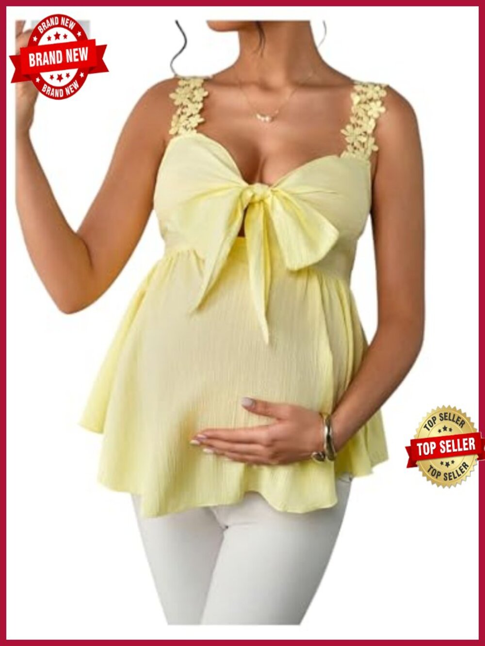 Maternity Blouse Bow Floral Lace Backless Sleeveless Shirred Boho Peplum Top